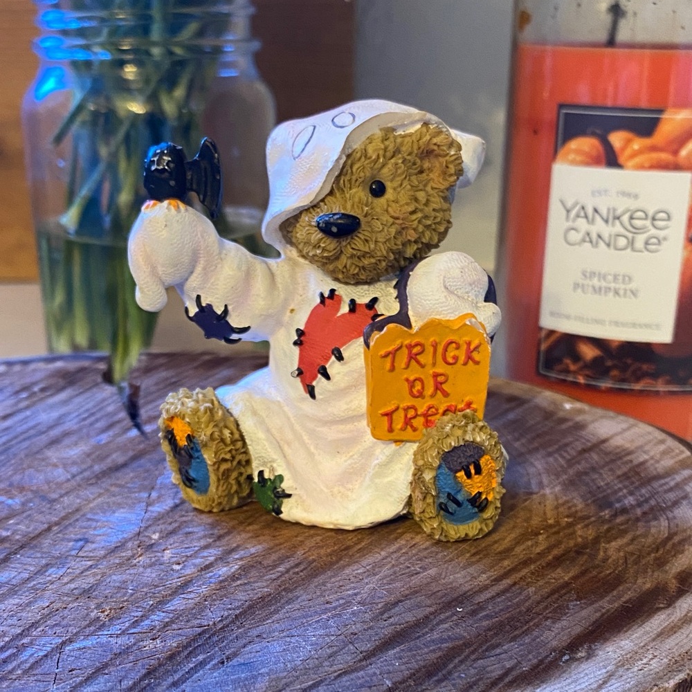 Halloween Bear Figurine with Trick or Treat Sign